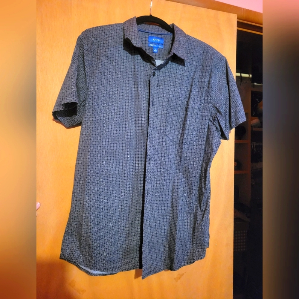 Apt 9 Men's casual button down shirt premier flex slim fit size L large darkgrey